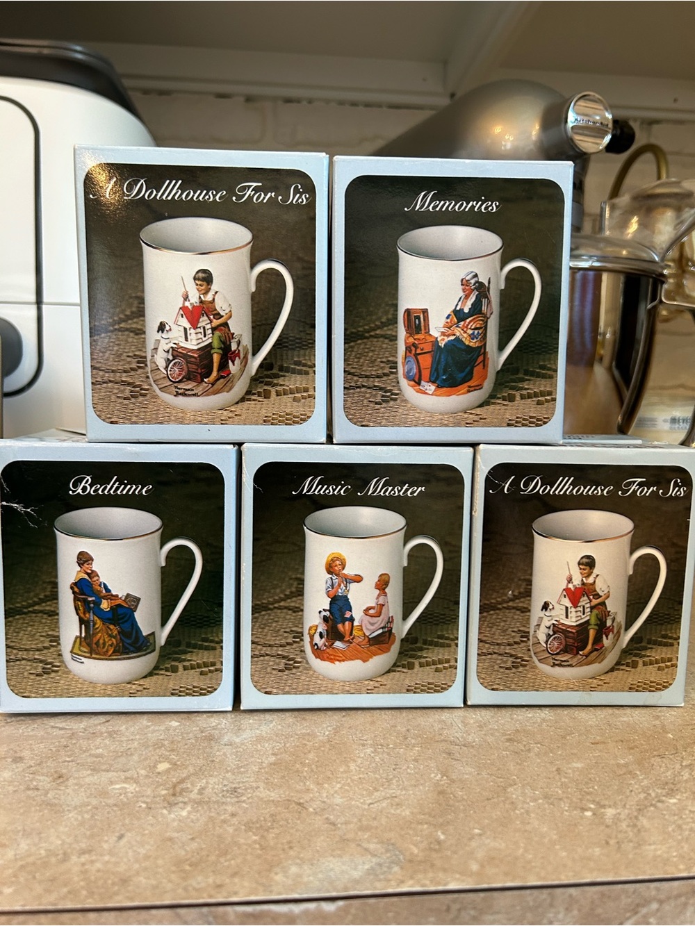1982 Norman Rockwell  4 Piece Vintage Mug Set